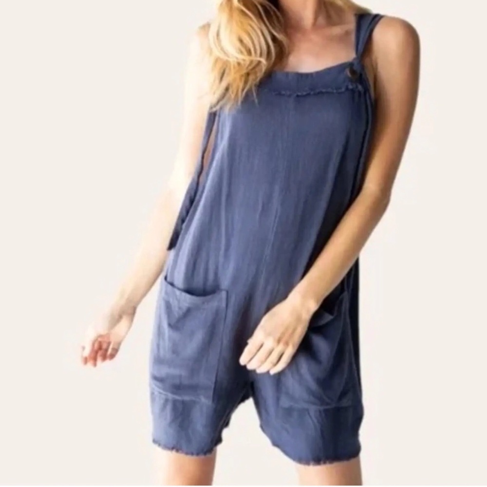Natural Life shorts romper loose fit pockets raw hem linen blend beachy casual
